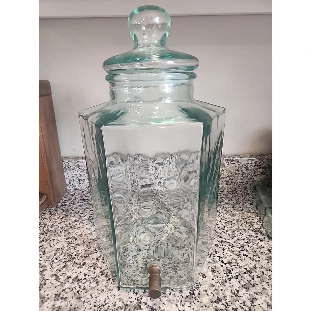 Green Glass Drink Dispenser Brass Spigot Made In Italy 3 Gallon Vintage